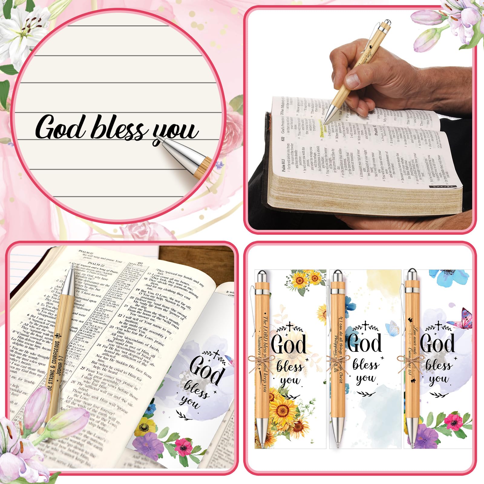 50 Set Bible Verse Bamboo Pens with Prayer Bookmarks Cards Christian Gifts Bulk Religious Church