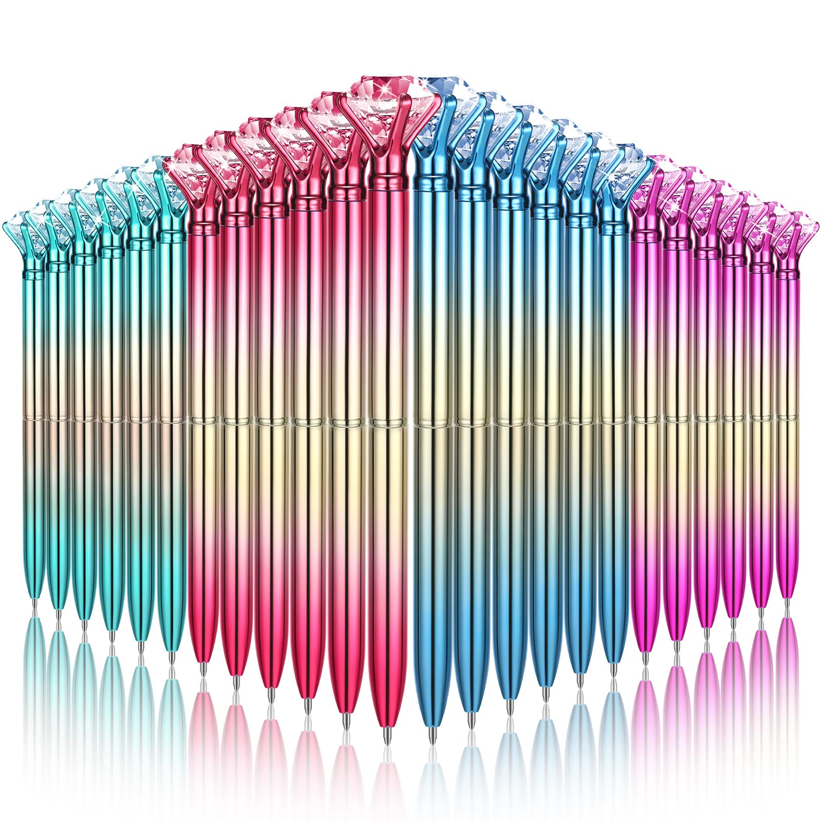 Gersoniel 24 Pcs Big Crystal Diamond Top Pens Rhinestones, Colorful Style