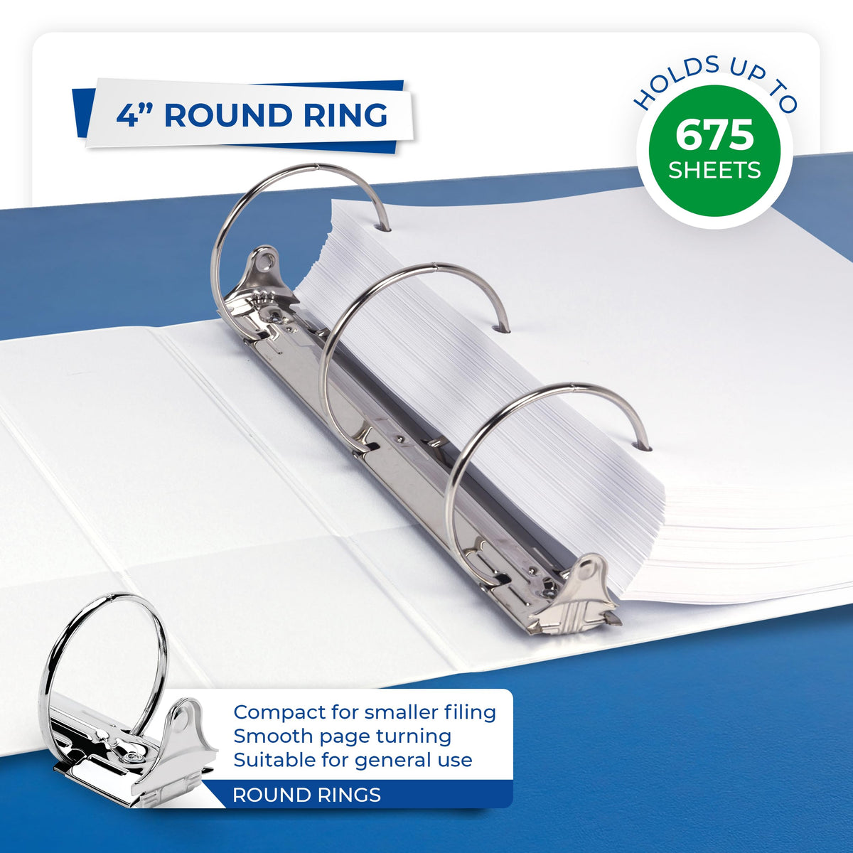 Samsill 4 Inch 3 Ring Binders, Economy Round Ring, Clear View Cover, 675 Sheet Capacity - for