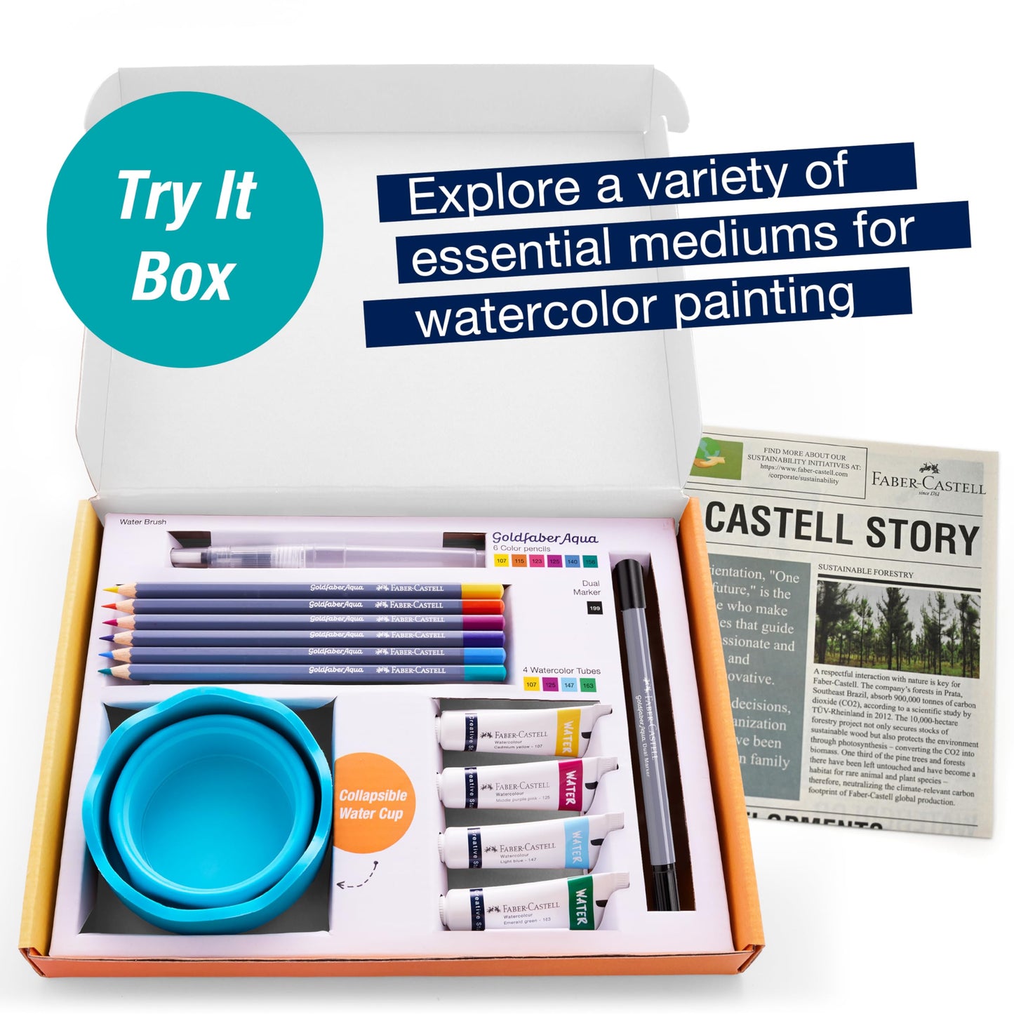 Faber-Castell Try It Box: Wet Mediums, 13 Piece Watercolor Art Set including Watercolor Pencils &