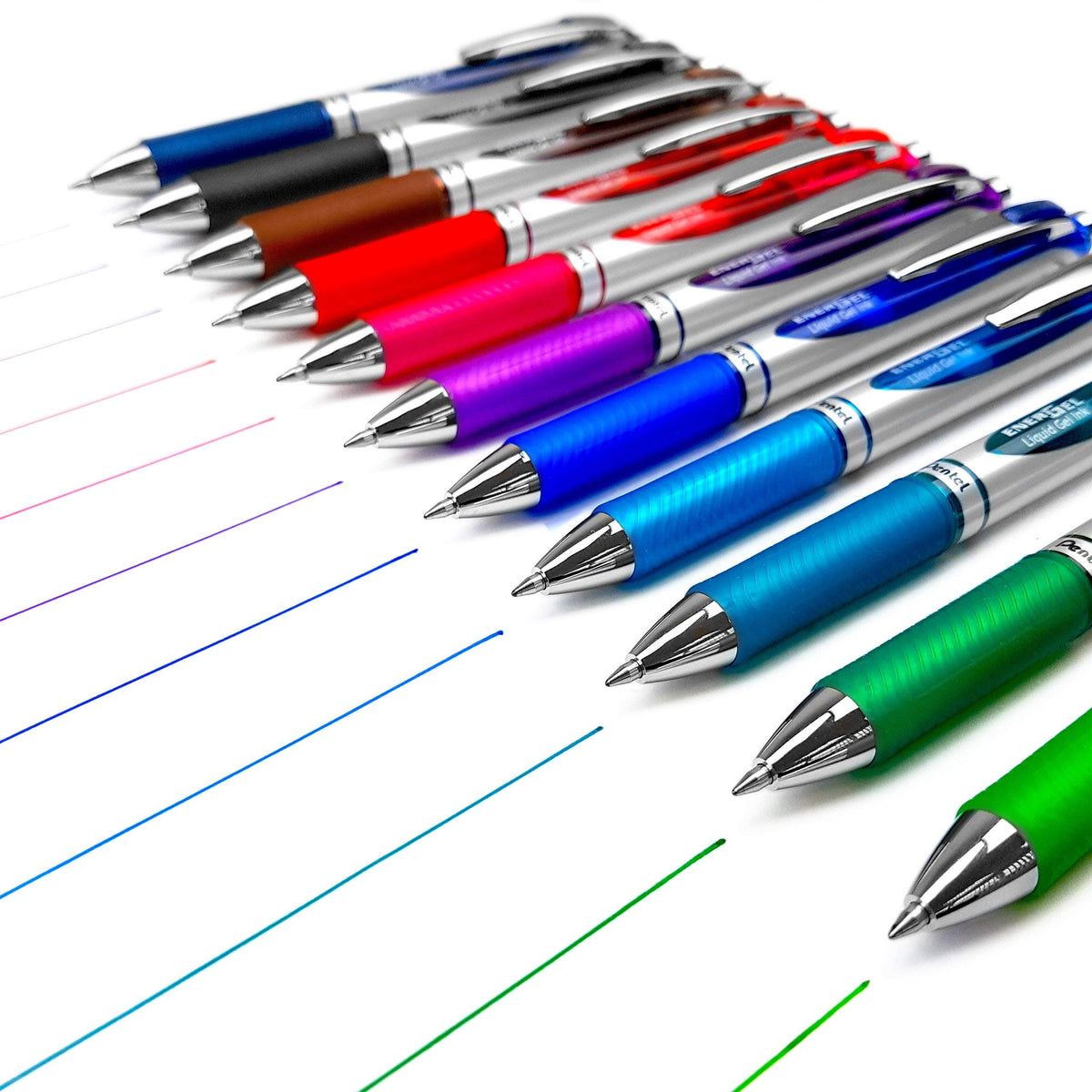 Pentel EnerGel RTX Retractable Liquid Gel Pen, (0.7mm) Metal Tip, Medium Line, Blue Ink, 12 Pack