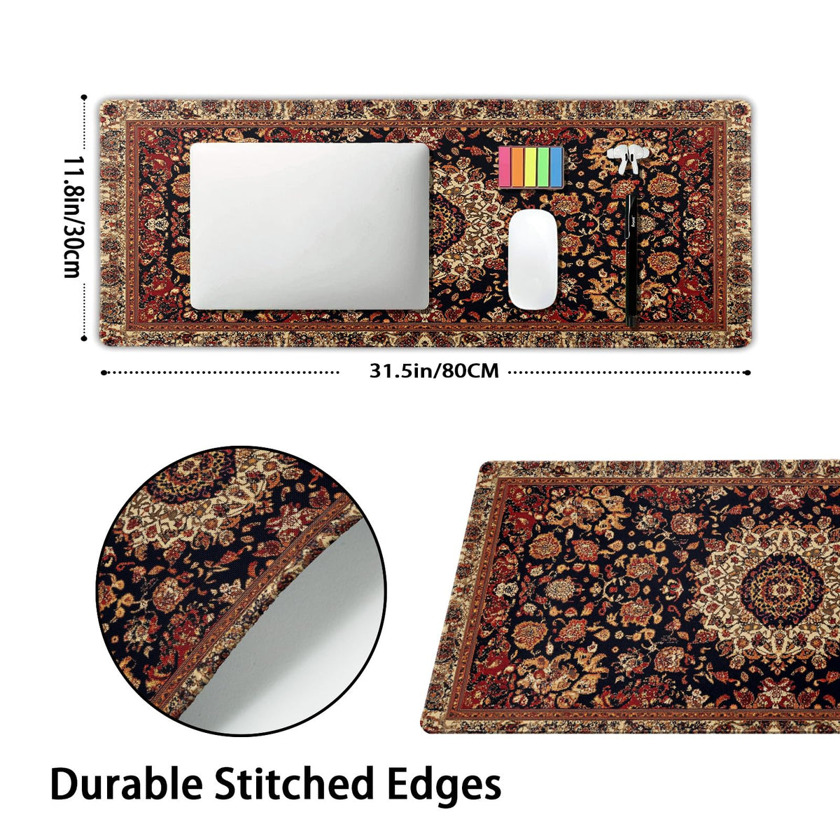 Vintage Rug Gaming Mouse Pad XL Dark Brown Retro Carpet Aesthetic Extended Large Mat Mousepad Desk