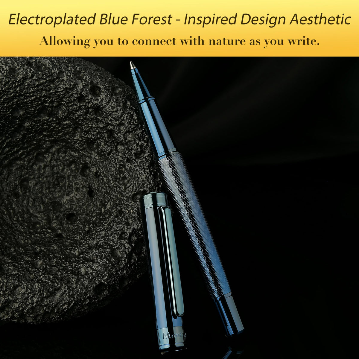 MCNTEIK Electroplated Blue Rollerball Pen, Stunning Luxury Pen with Mesh Texture Design、Schmidt Ink