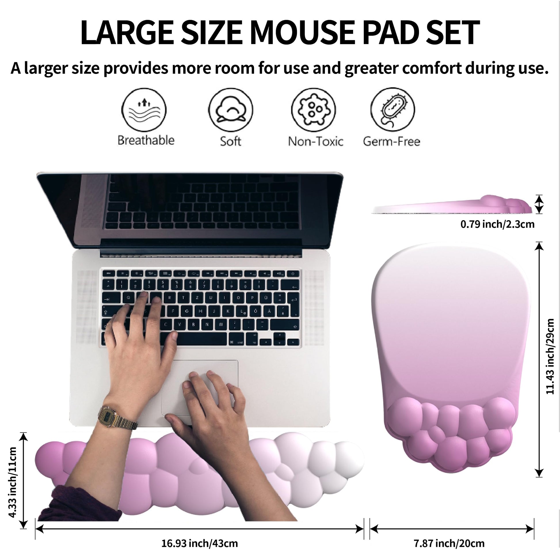 ANGKOYT Ergonomic Mouse Pad and Keyboard Rest, 2 in 1 Cloud Wrist Rest + Mouse Pad, Non-Slip for