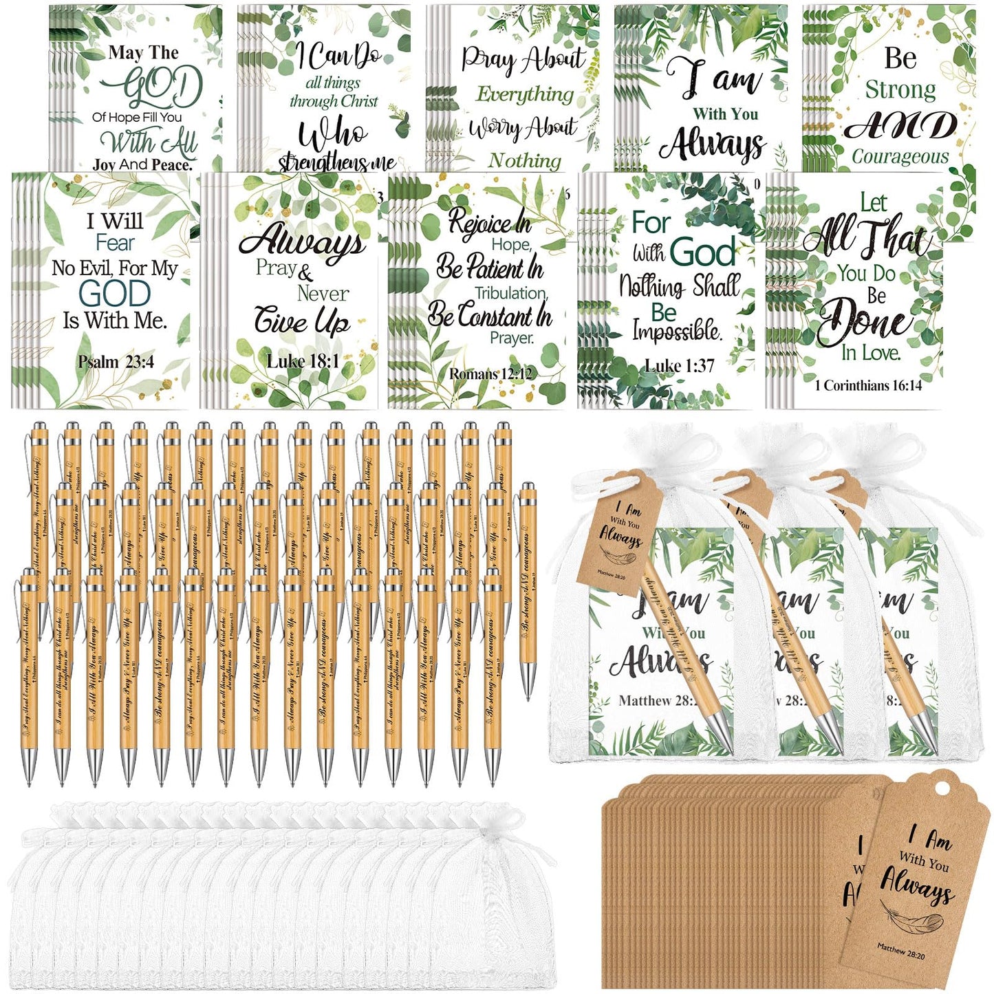 Qeeenar 200 Pcs Christian Gift Bulk Set Bible Verse, Green, Vibrant