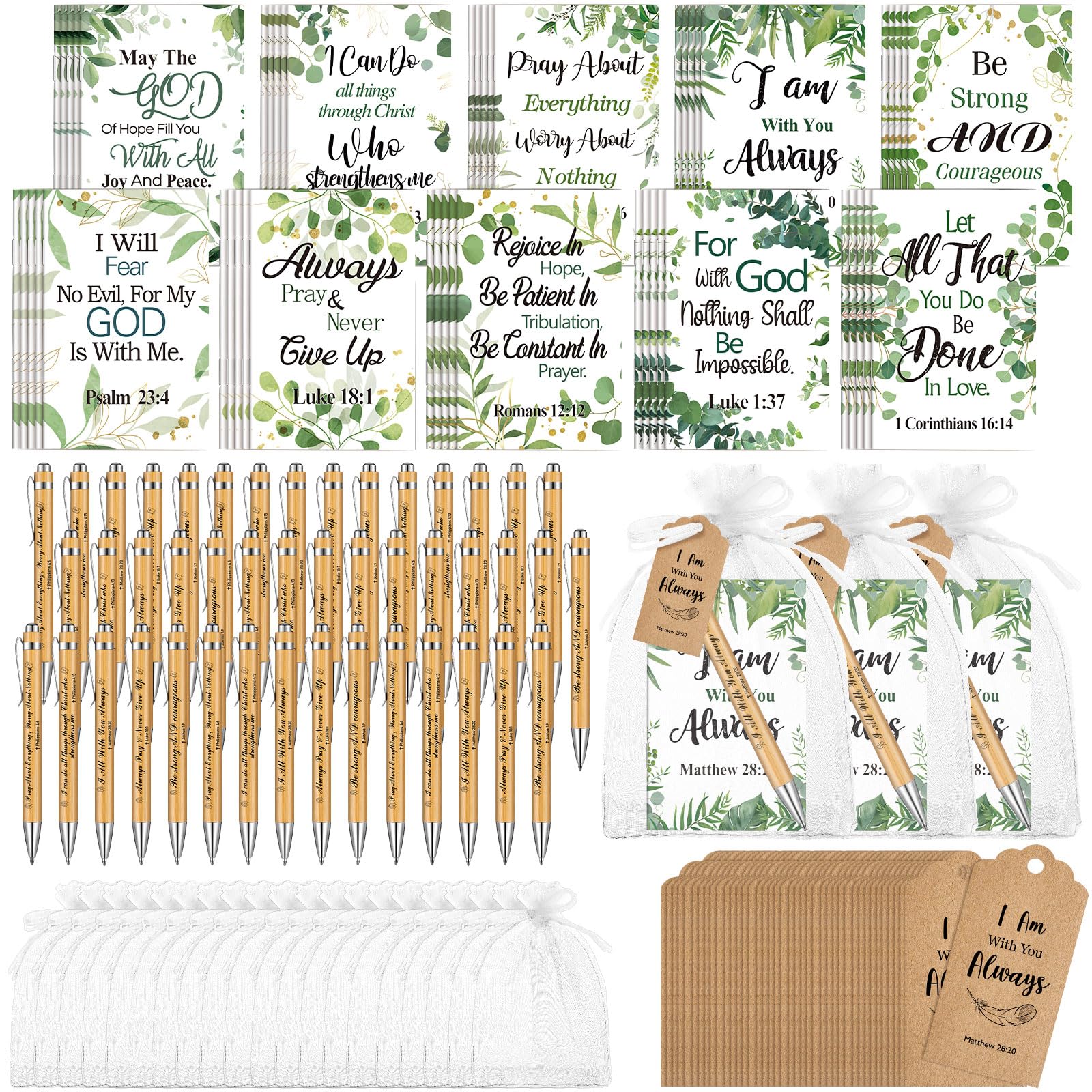 Qeeenar 200 Pcs Christian Gift Bulk Set Bible Verse, Green, Vibrant