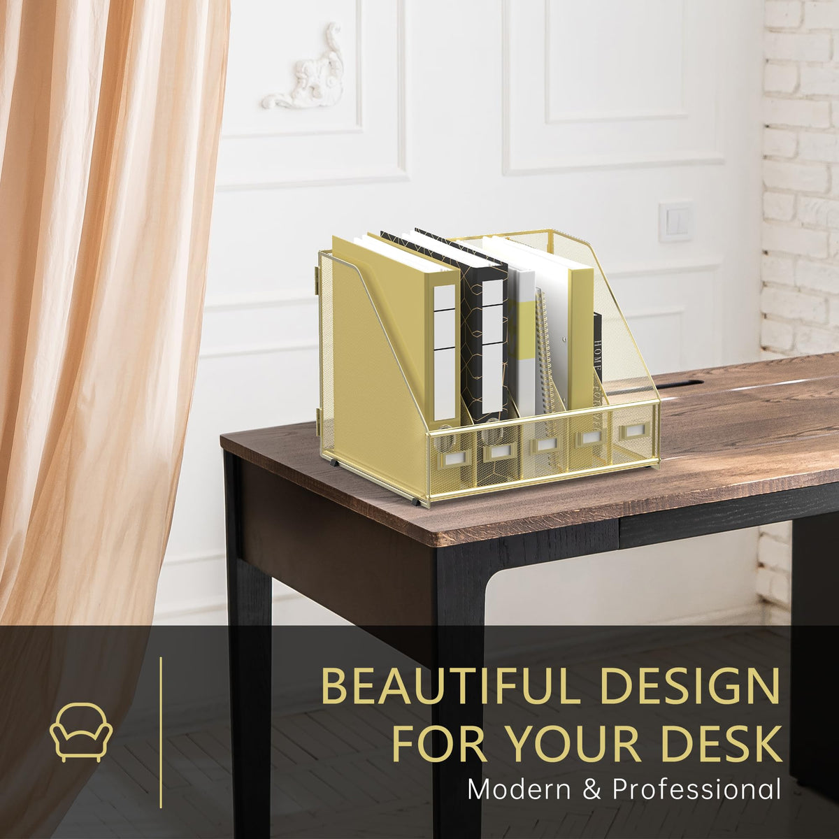 DALTACK 5-Slot Magazine File Holder, Metal Binder Holder, Gold
