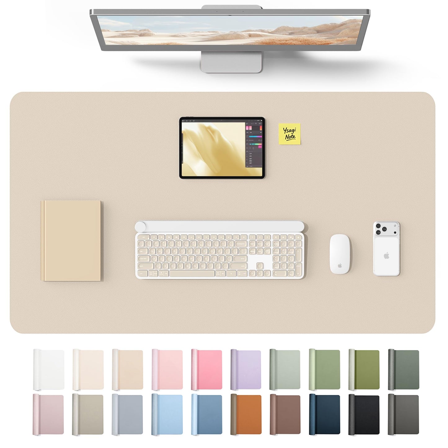 YSAGi Leather Desk Protector, Office Mat, Large Mouse Mat, Non-Slip PU Leather Blotter, Laptop Desk