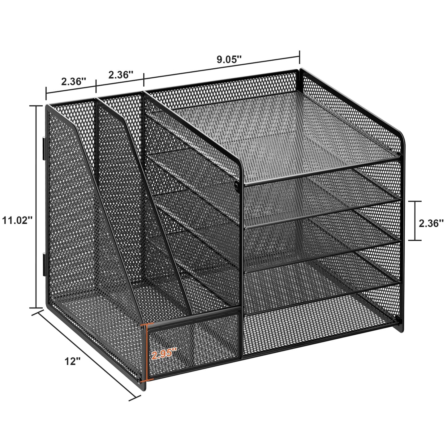 Marbrasse Desk Organizer with File Holder, 5-Tier Paper Letter Tray Organizer, Mesh Desk Organizers