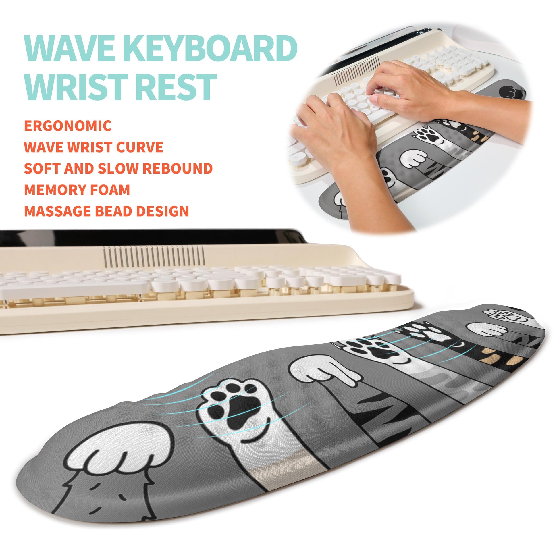 KUOSGM 2-in-1 Ergonomic Set, Wave Rise Keyboard Wrist Rest and Massage Bulge Slope Mouse Pad Wrist