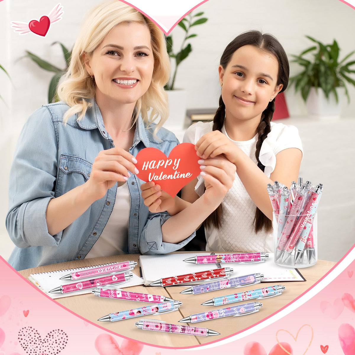 Dispowreath 48 Pcs Valentines Day Pens Bulk Valentine Gift Pen Set Heart Pens Love Gel Ink Pen Cute