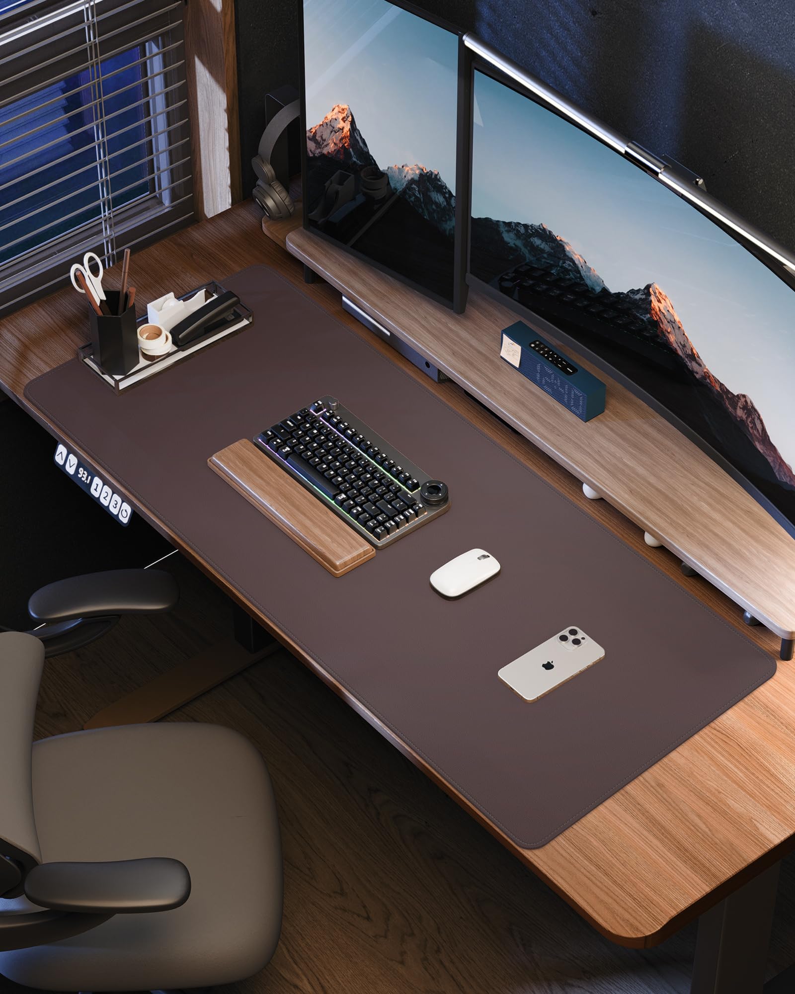AFIING Large Desk Mat 55" x 24" - PU Leather Desk Pad Protector, Waterproof Non-Slip Extended Mouse