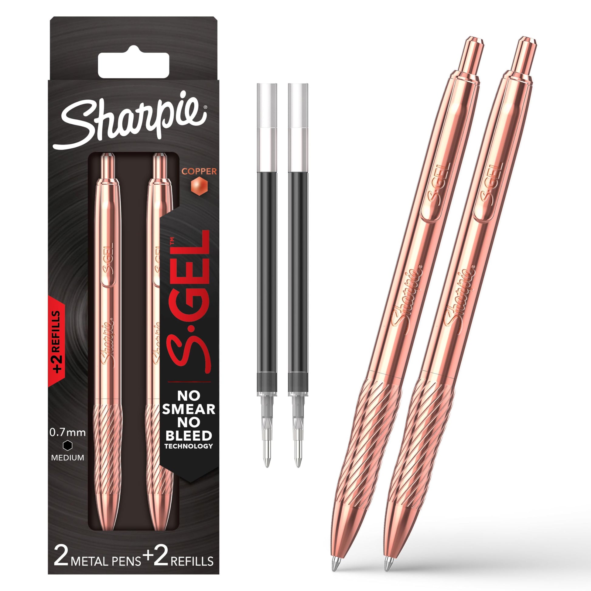 Sharpie S-Gel Pens, Copper Metal Body, Medium Point (0.7mm), Black Gel Ink, Includes 2 Pens and 2