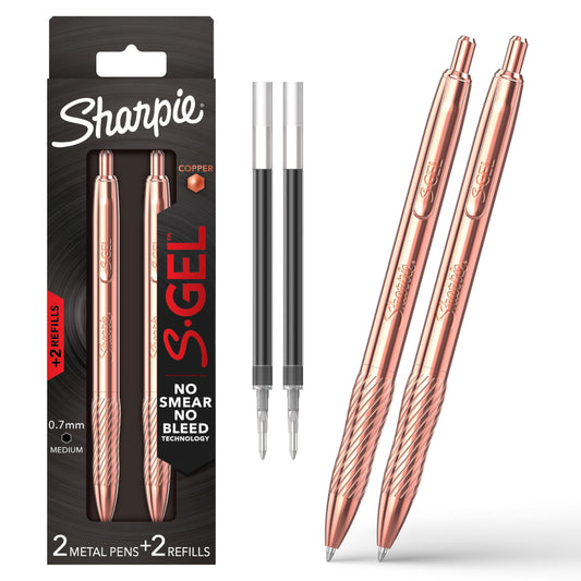 Sharpie S-Gel Pens, Copper Metal Body, Medium Point (0.7mm), Black Gel Ink, Includes 2 Pens and 2