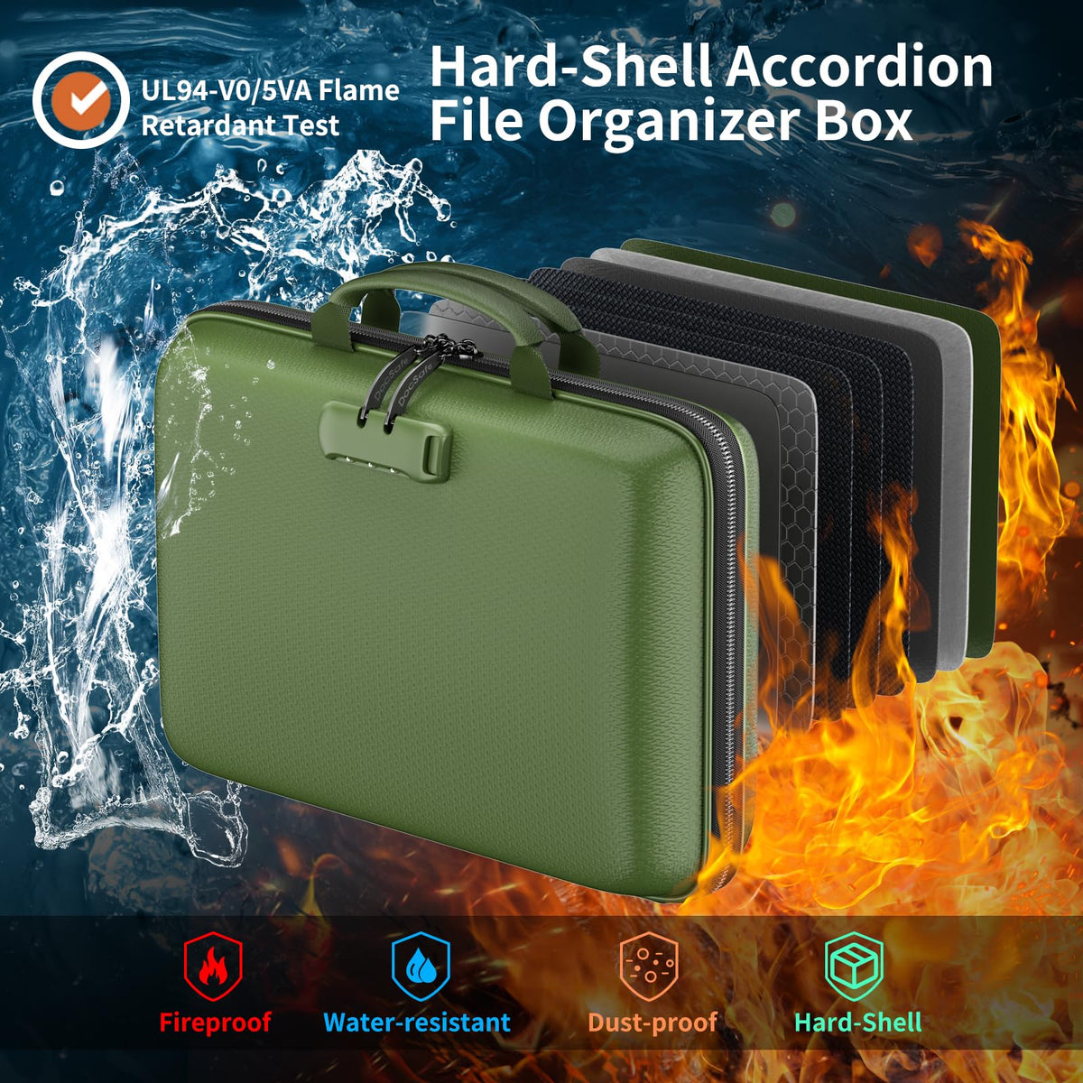 DocSafe Fireproof File Organizer with Lock, Hard-Shell Case Fireproof Document Box with 13 Pocket