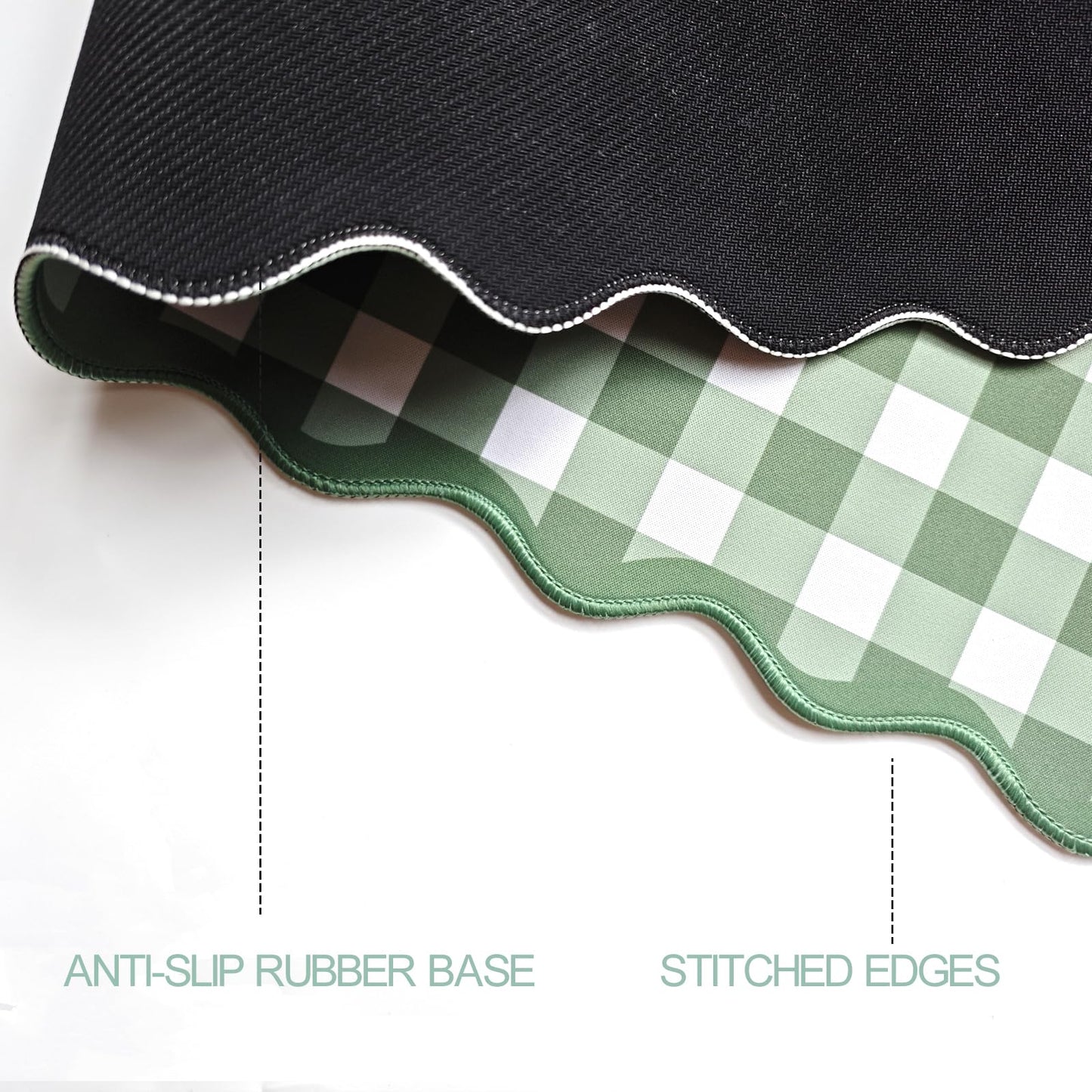Forest Green Scalloped‌ Checkered Gingham Desk Mat Cute Pastel Large Mouse Pad Kawaii Cottagecore