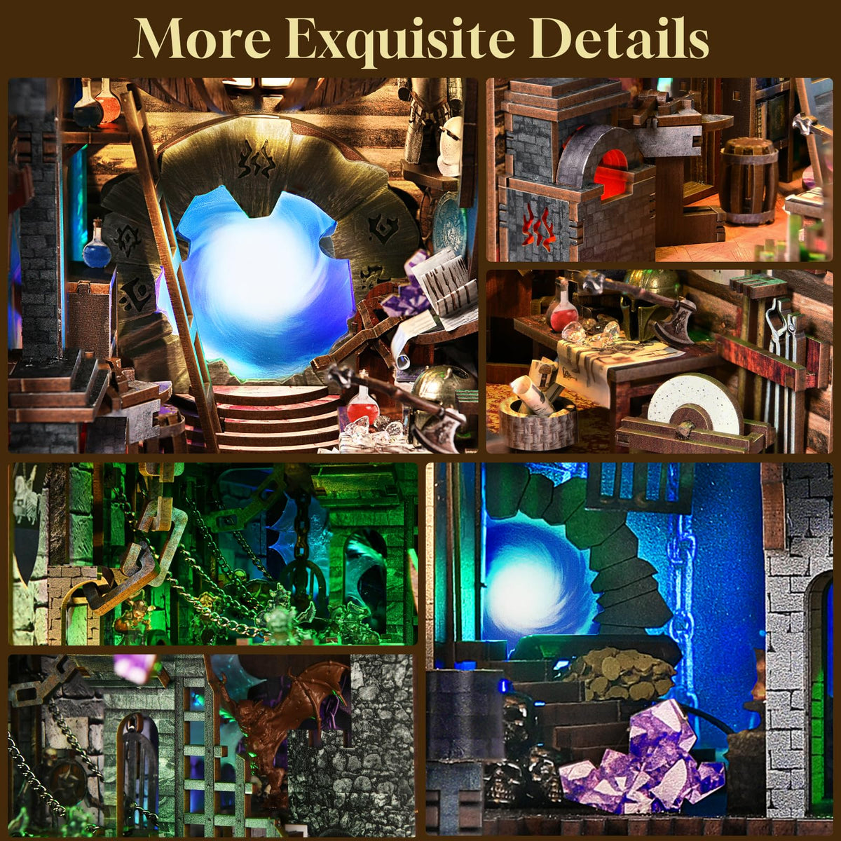 MiniCity Blade and Magic Book Nook Kit, DIY Wooden Miniature Scene with LED