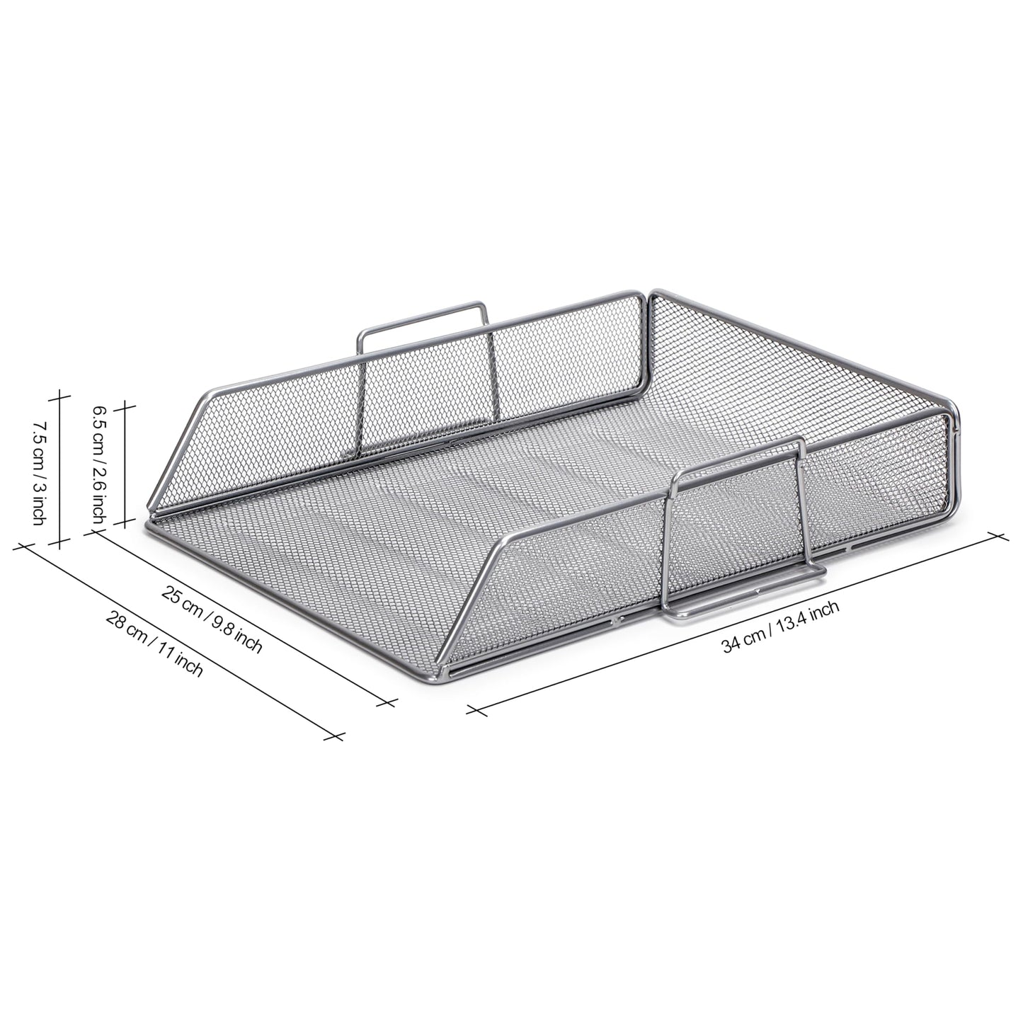 EXERZ Paper Sorter 2pcs Tier Stackable A4 Desk Organiser Letter Tray Silver