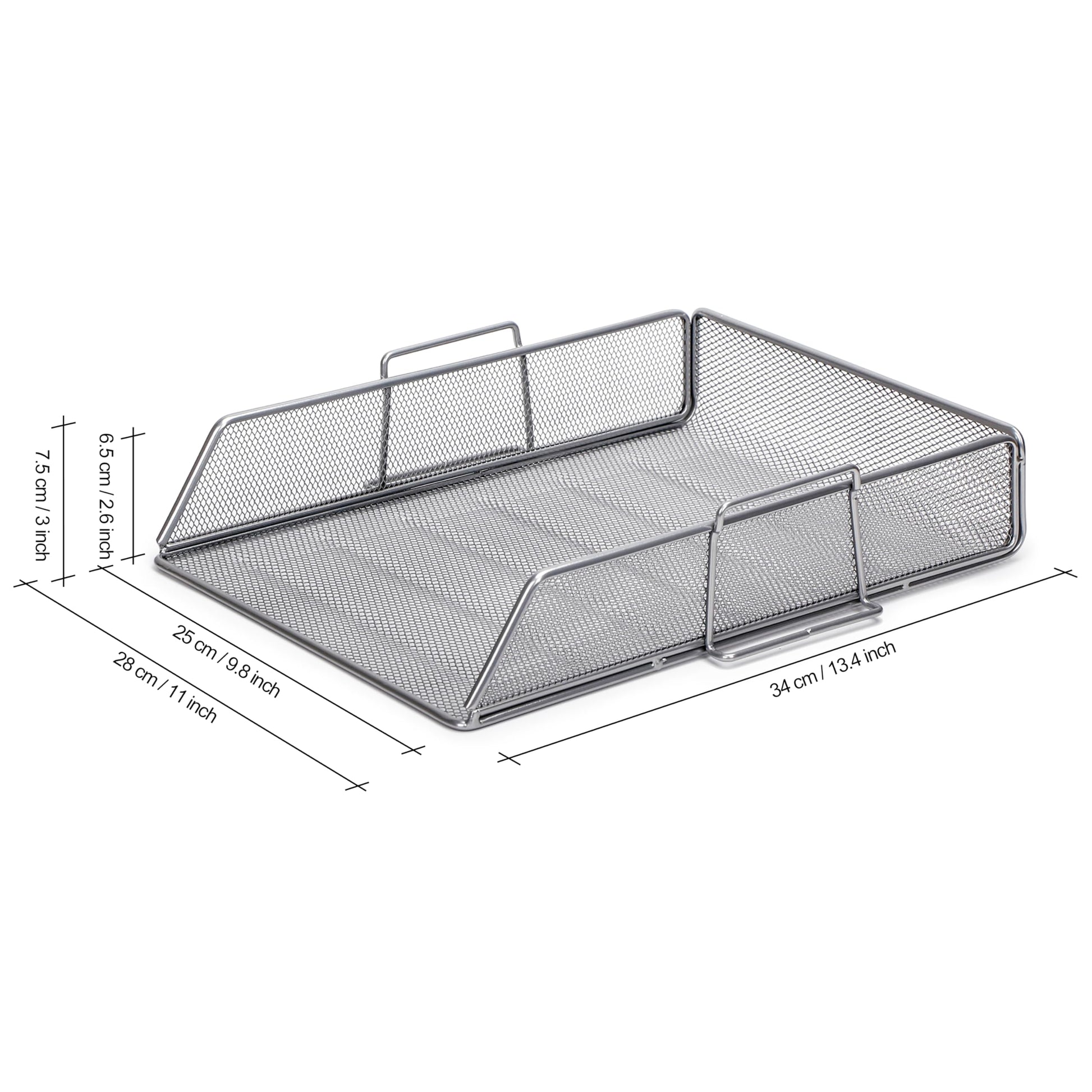 EXERZ Paper Sorter 2pcs Tier Stackable A4 Desk Organiser Letter Tray Silver