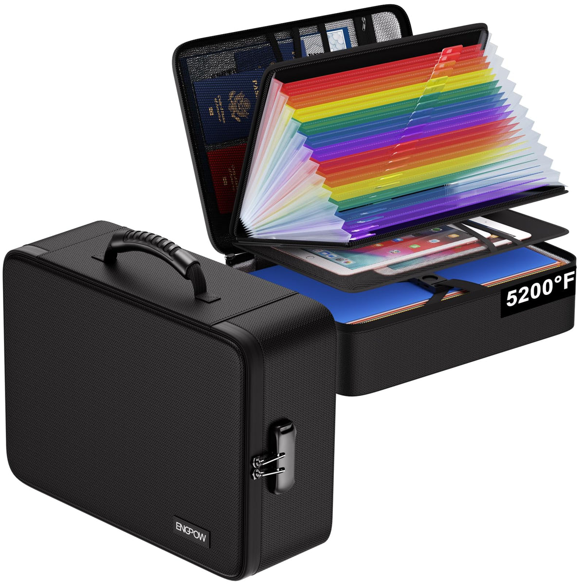ENGPOW 5200℉ Fireproof Document Box with 25 Pockets Accordion File Folder