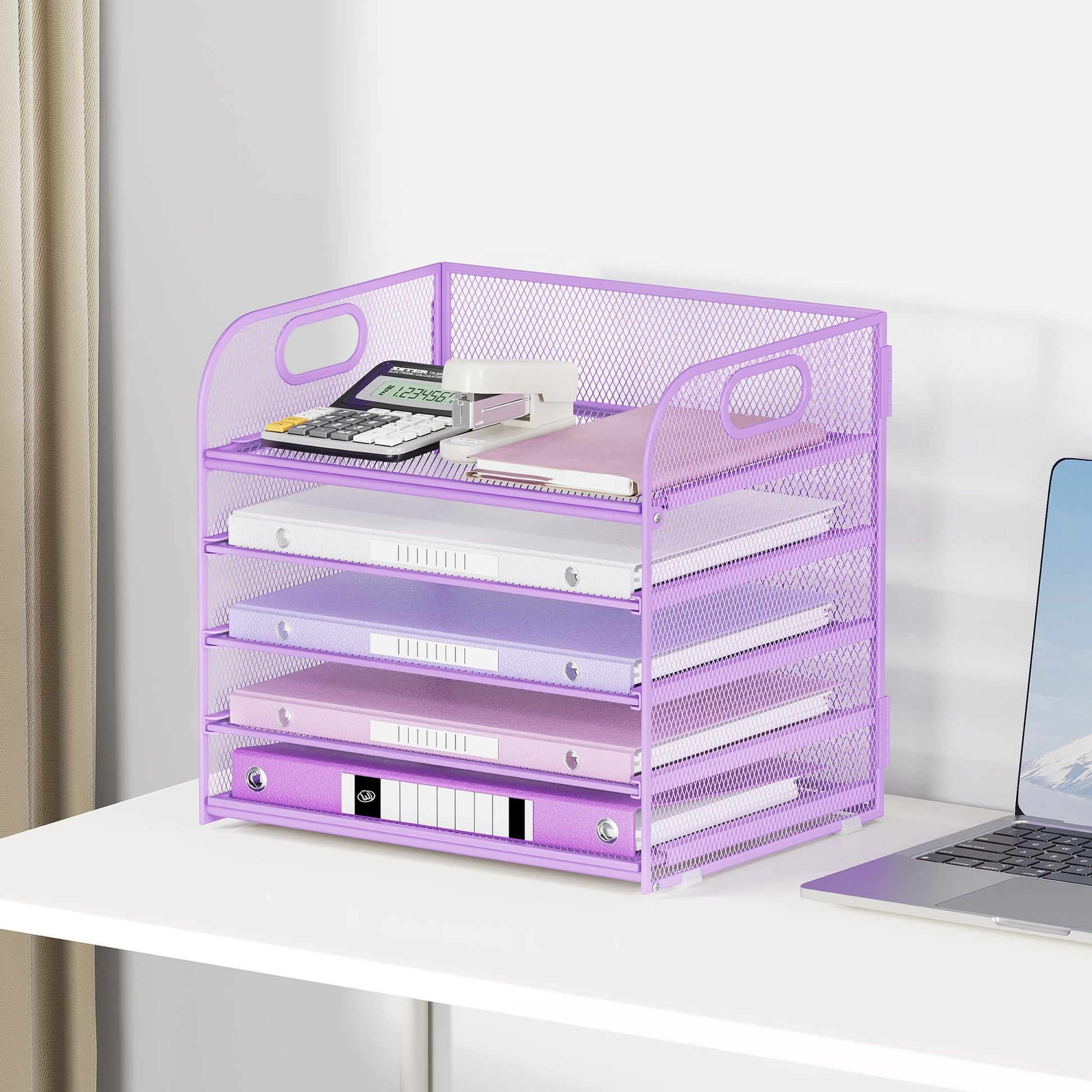 Lavatino Desk Letter Tray Paper Organizer, 5-Tier with Handle Metal Mesh Desktop File Organizer