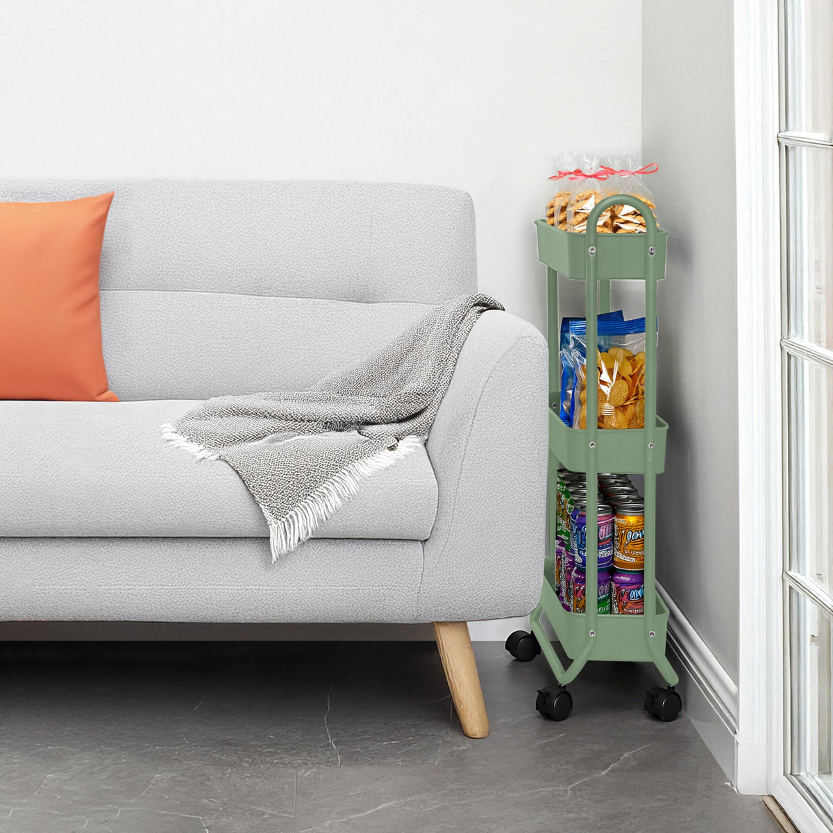SunnyPoint Slim Rolling Storage Cart, 3 Tier Bathroom Storage Organizer Bathroom, Laundry Utility