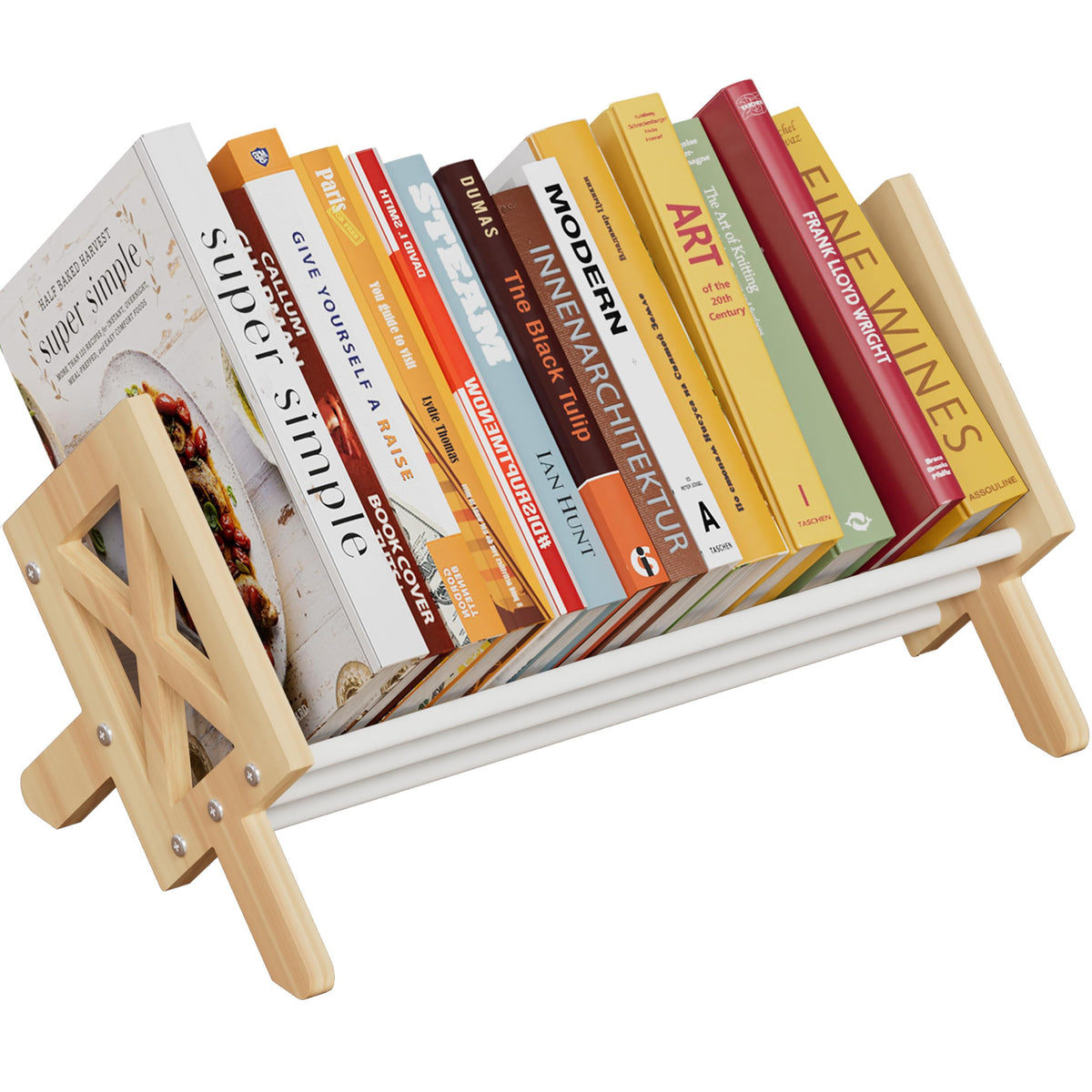 ART-GIFTREE Desktop Bookshelf Organizer, Wood Office Tabletop Book Storage Rack, Tilting Bookcase