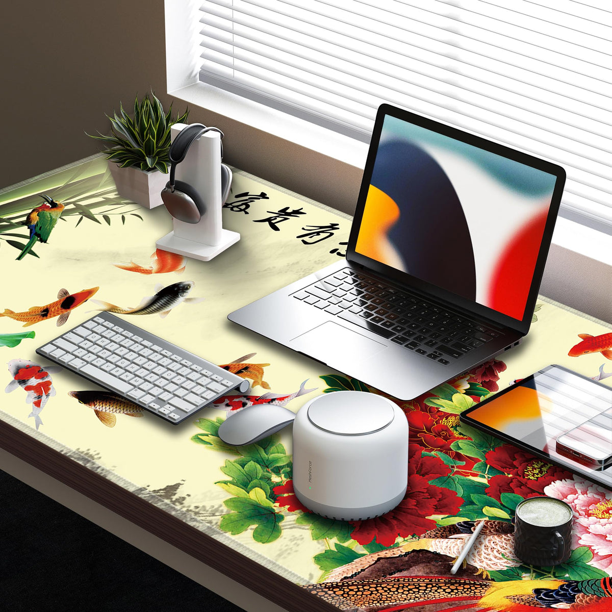 LL-COEUR XXL Landscape Gaming Mouse Pad Computer Keyboard Mat Office Desk Pad (Fish, 47.2" x 23.6"