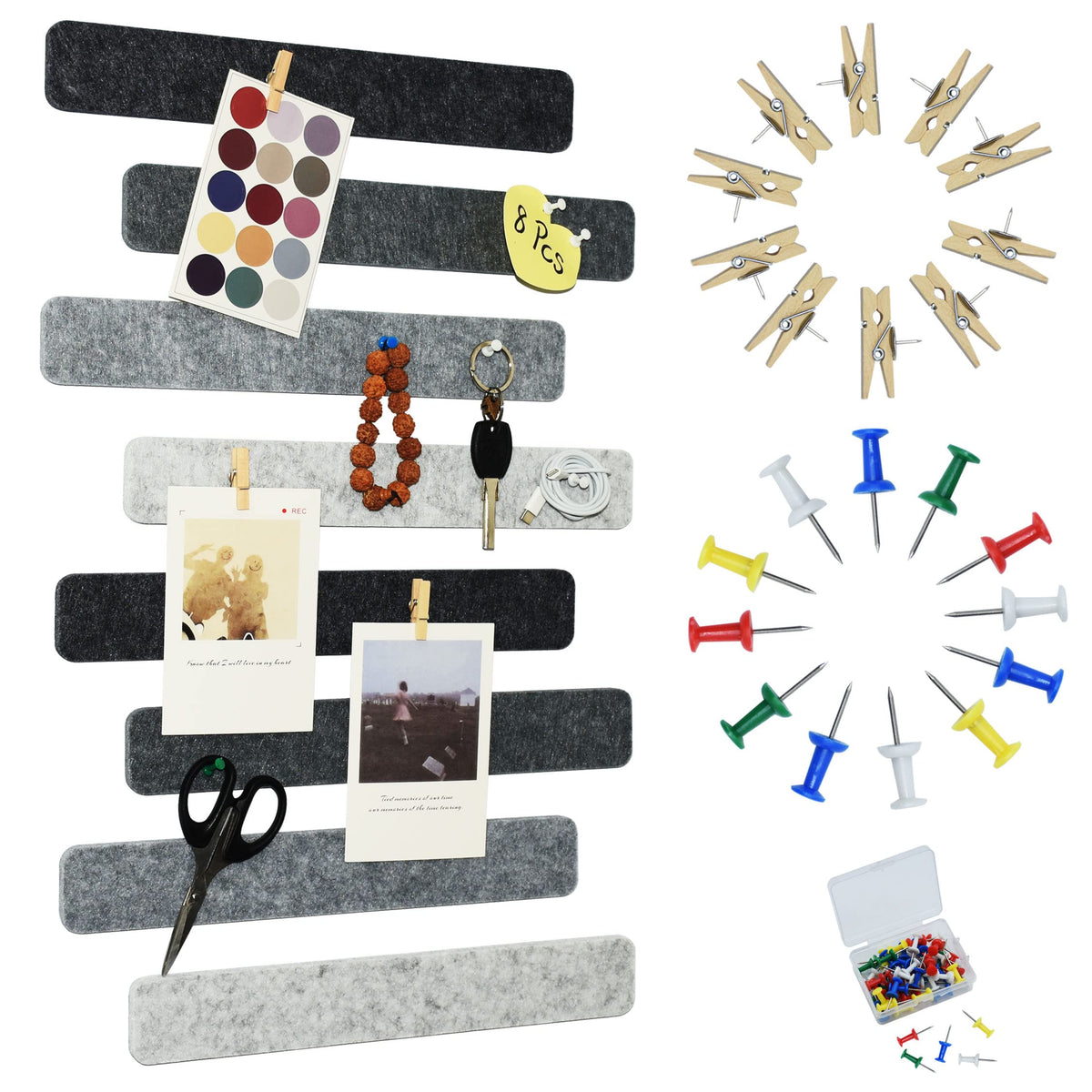 YOUDEFUL 8Pcs Bulletin Board Strip, Felt Cork Board with 50 Pushpins
