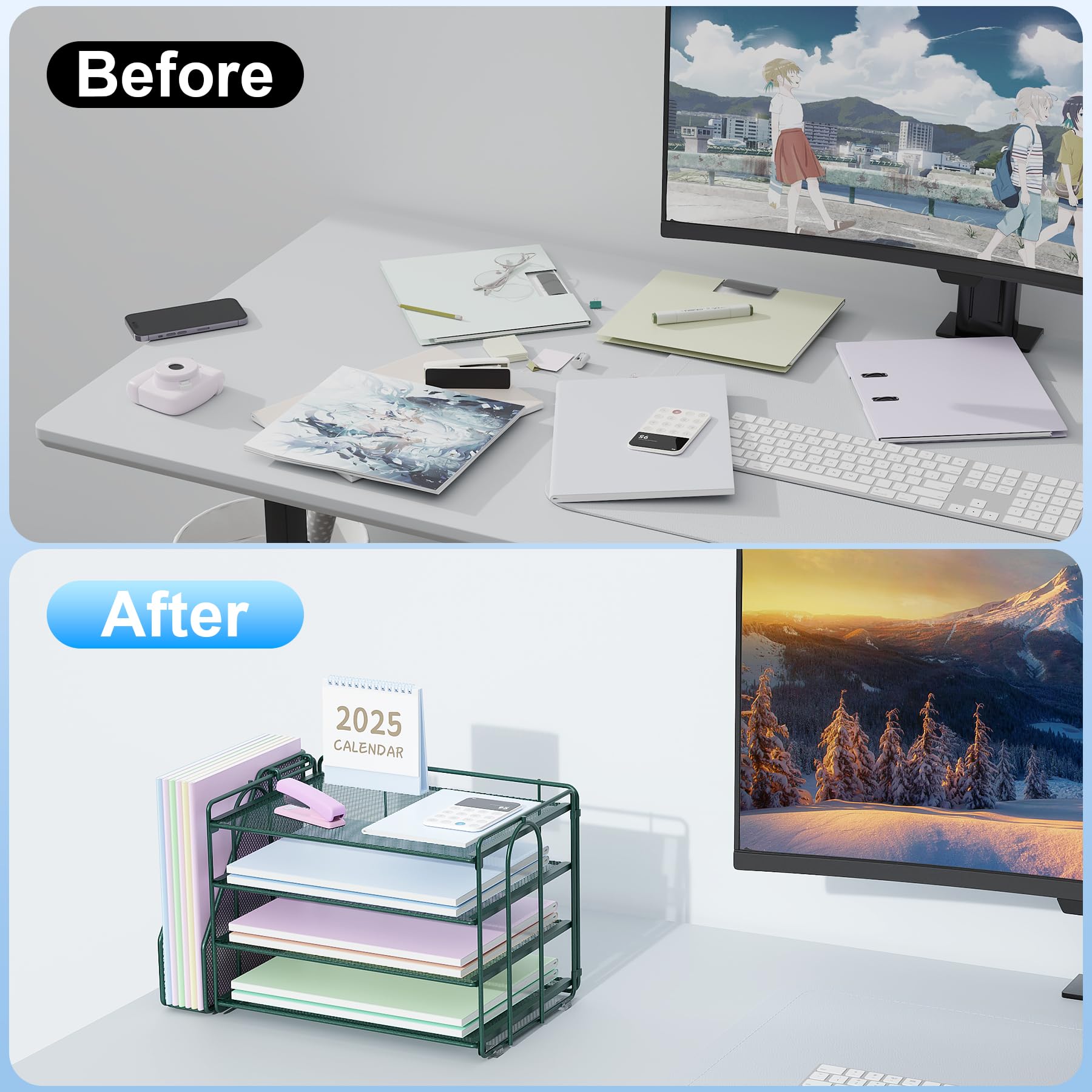 Spacrea 4-Tier Paper Organizer for Desk with File Organizer