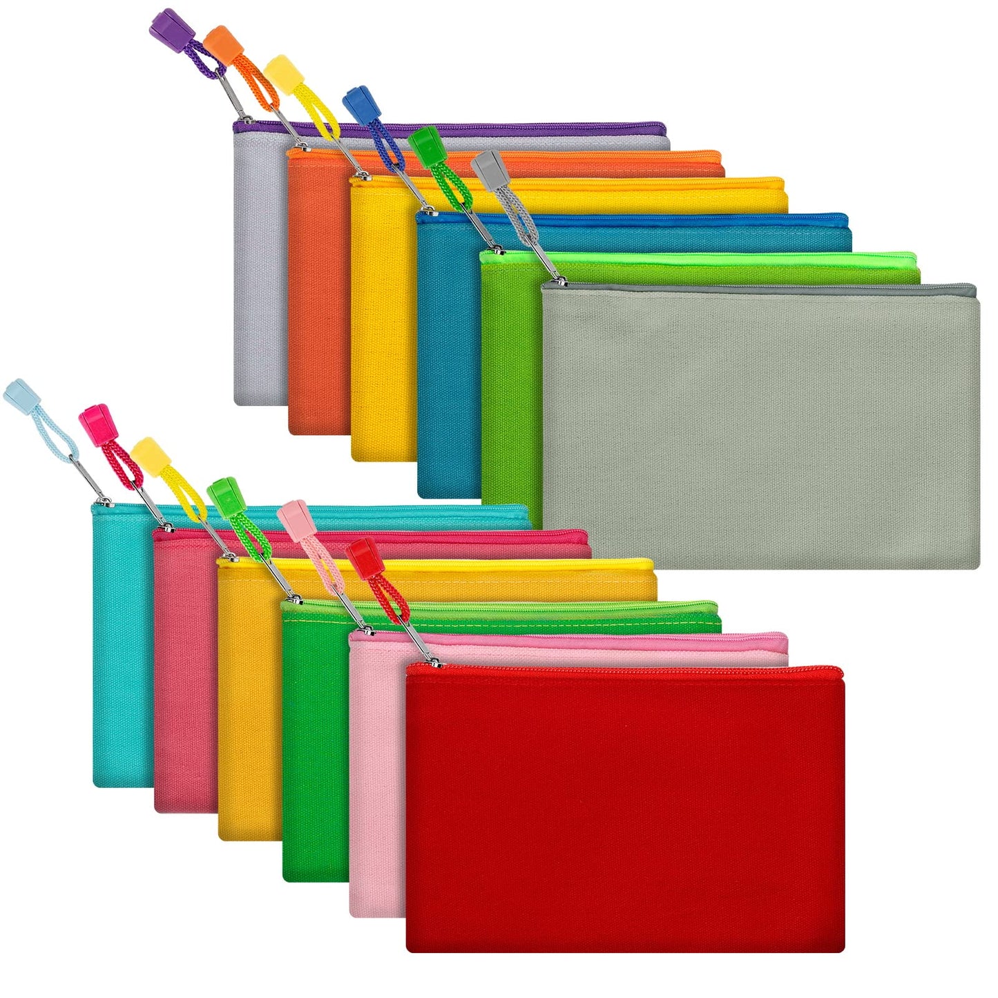 Fassave 12 Pack DIY Craft Cotton Canvas Bag, Multi-Purpose Cosmetic Bag Makeup Pouches with Zipper