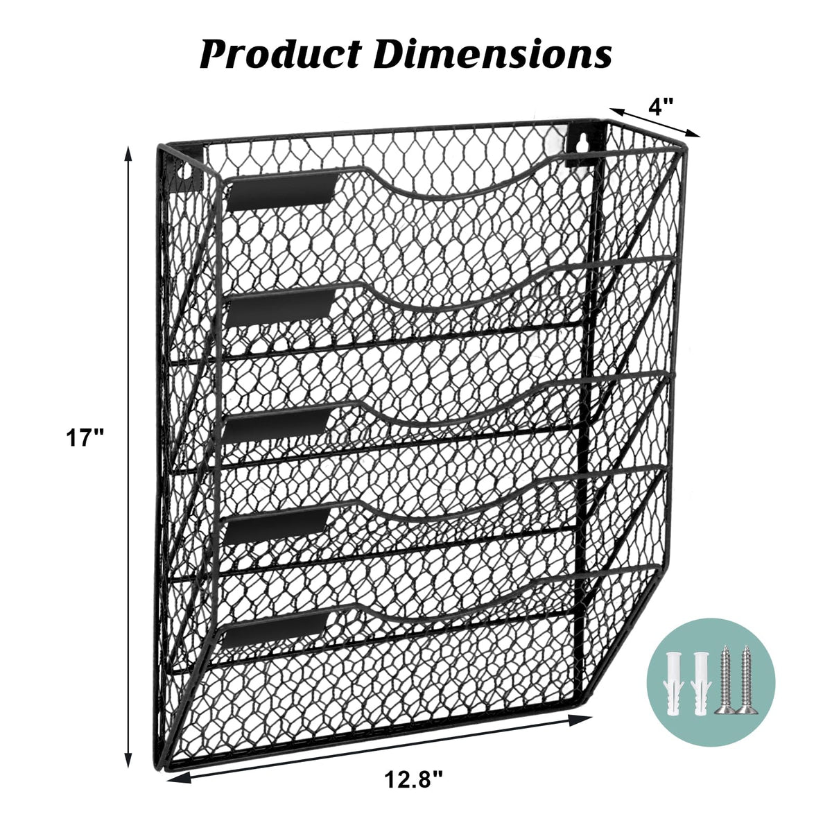 EASEPRES Mail Organizer Wall Mount, 5 Tier Metal Chicken Wire Hanging File Holder Office Storage