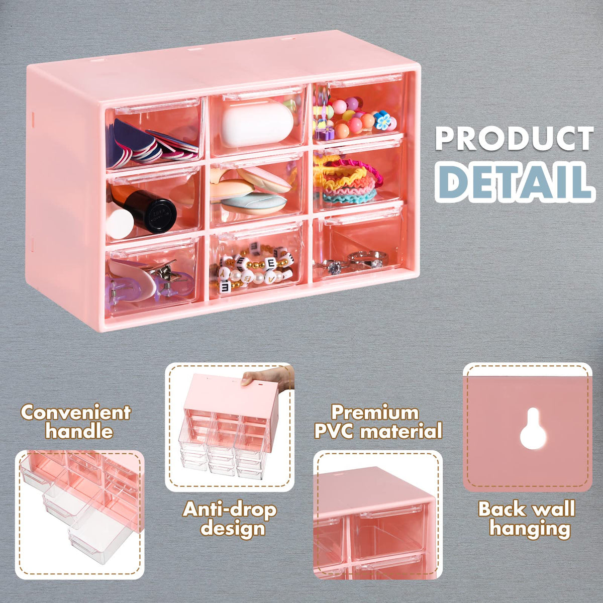Amyhill 6 Pcs Mini Drawer Organizer Small Organizer with 9 Drawers Plastic Desktop Craft Storage
