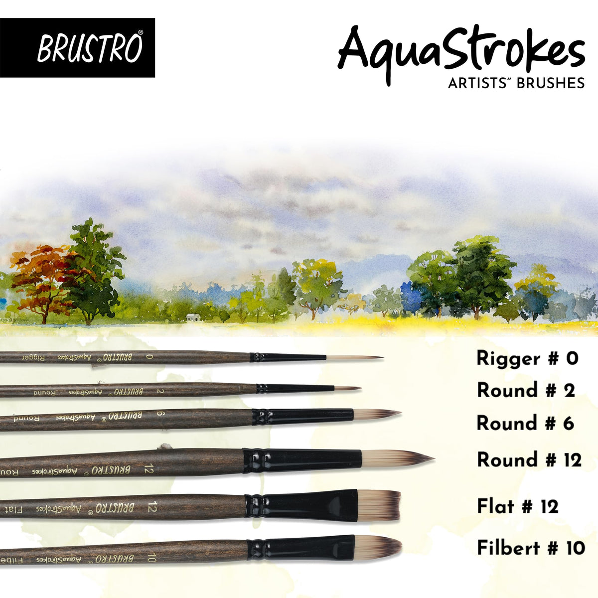 Brustro AquaStrokes Artist Brushes | Set of 6 | Ideal for Watercolour, Gouache, Acrylics, Oil