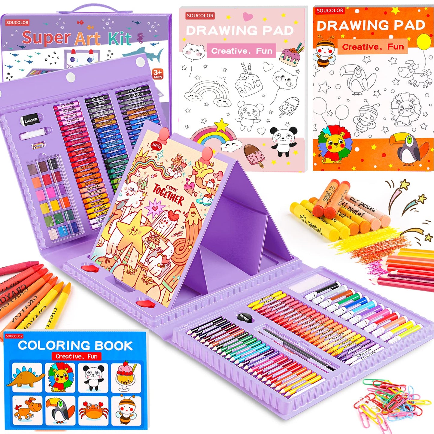 Soucolor 283 Pcs Art Supplies Drawing Set Easel Pads Coloring Book Gift