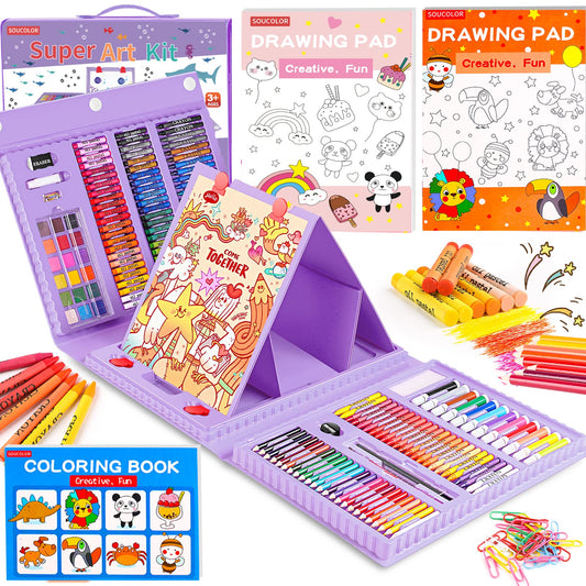 Soucolor 283 Pcs Art Supplies Drawing Set Easel Pads Coloring Book Gift