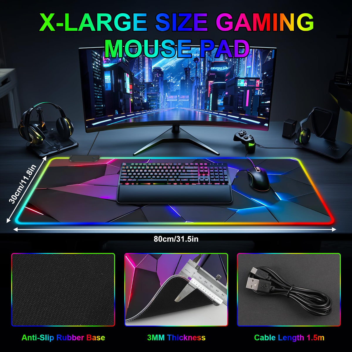 RGB Mouse Pad, Gaming Mousepad with 13 LED Light Modes