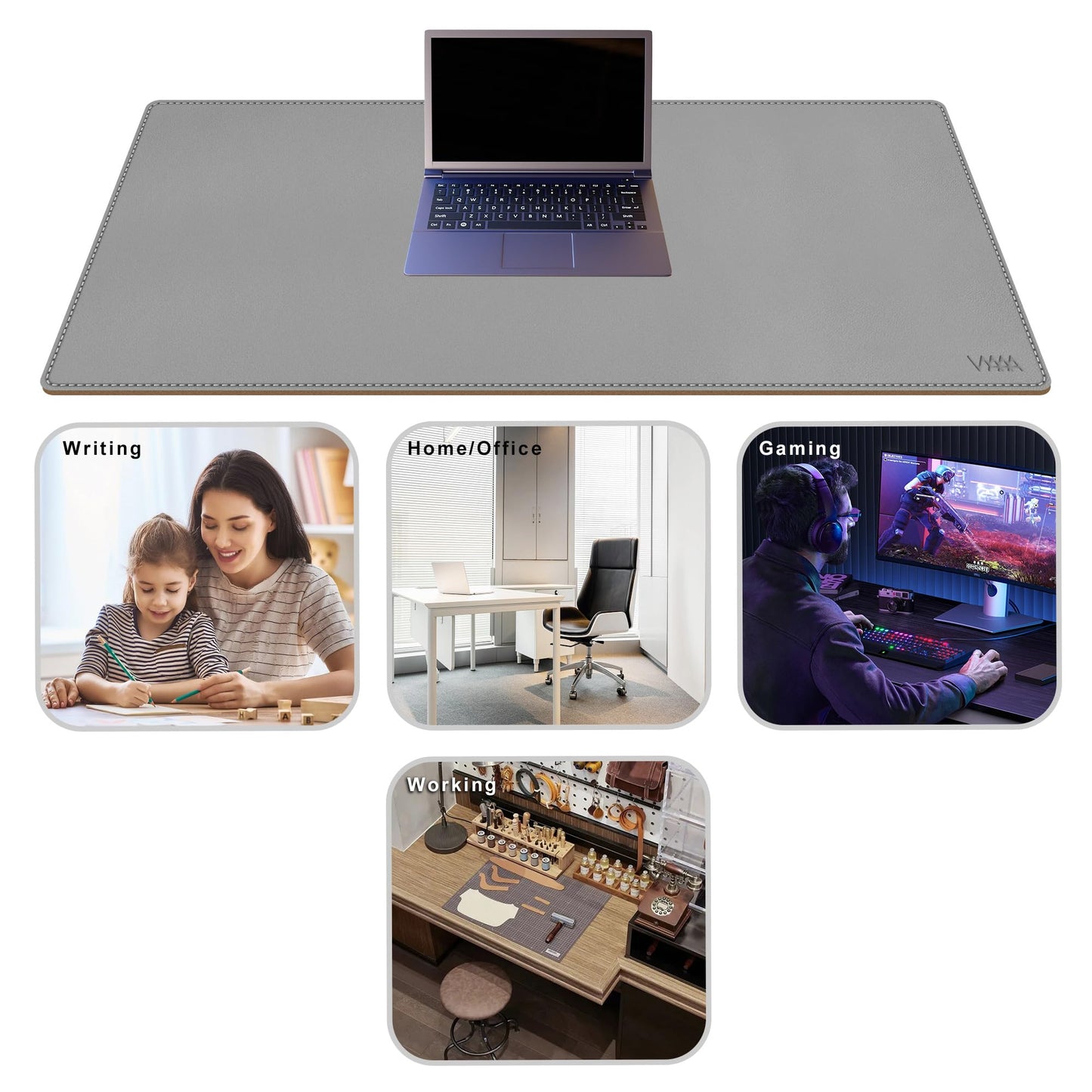 Vyaaa Cork & Leather Desk Mat, 43.3“ x 19.7” Dual Sided Leather Desk Pad, Waterproof Extra Large