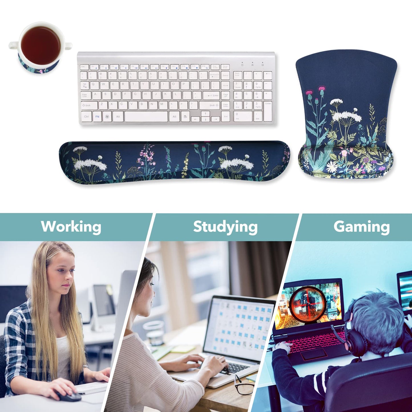 AIMSA Ergonomic Keyboard Wrist Rest and Mouse Pad with Wrist Support Set, Memory Foam Non-Slip