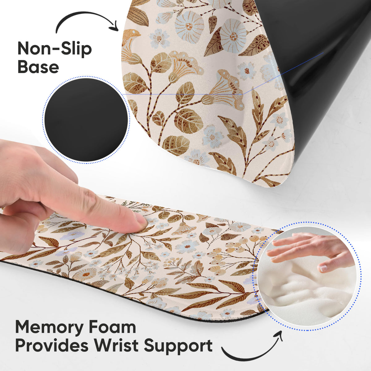 RICHEN Mouse Pad and Keyboard Wrist Rest, 3-in-1 Computer Mousepad and Coaster Set, Non-Slip