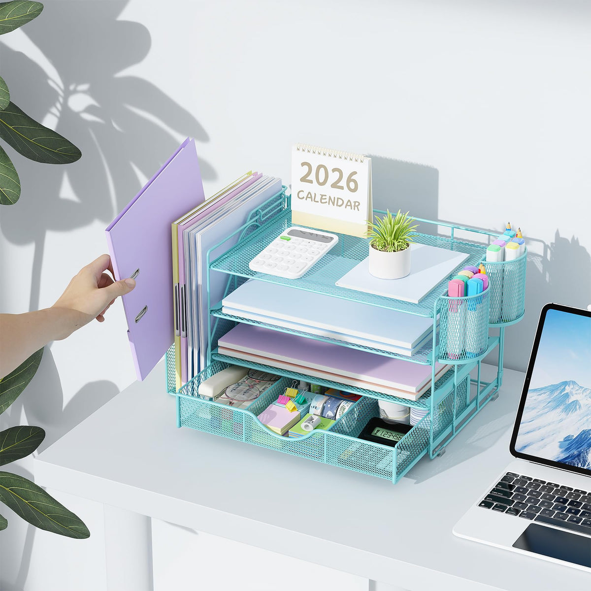 gianotter Desk Organizers and Accessories with File Holder, 4-Tier Desk Accessories & Workspace
