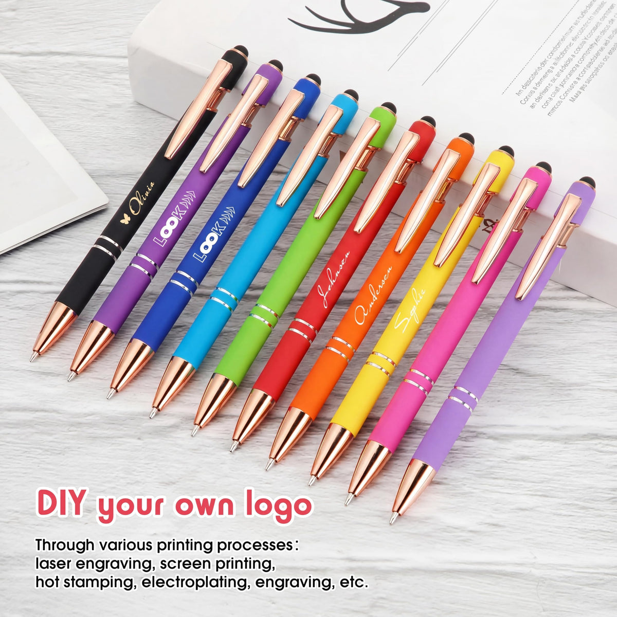 Yeaqee 100 Pieces Ballpoint Pen Bulk with Stylus Tip Click, Bright Colors