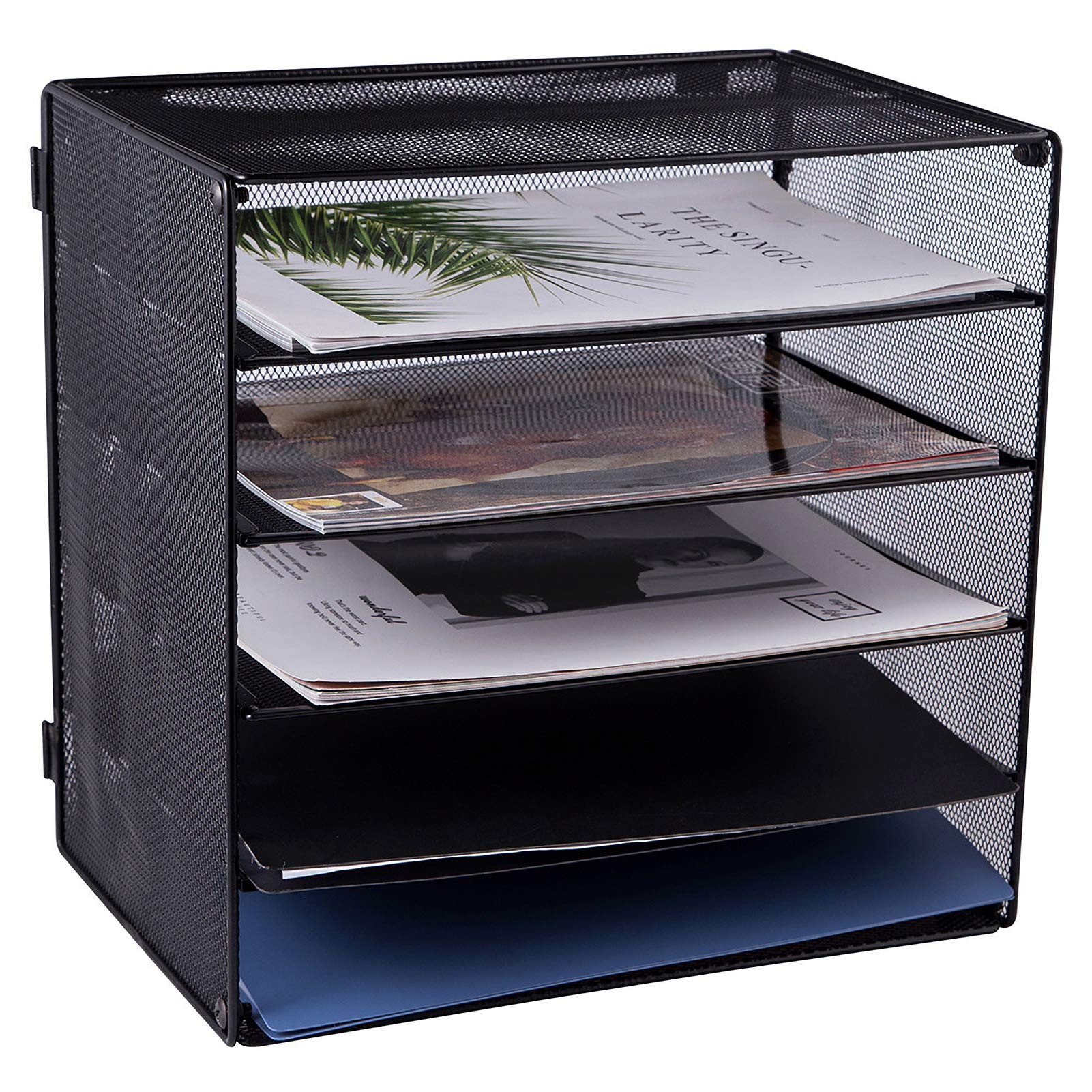 EASEPRES 5 Slot Mesh Desk Organizer Tray, File Paper Letter Folder Holder Desktop Paper Sorter Mail