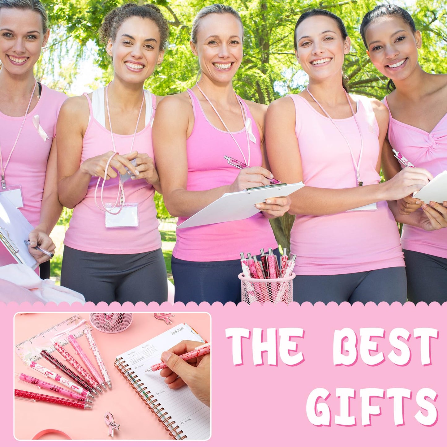 Leinuosen 72 Pcs Breast Cancer Awareness Pen Bulk Pink Ribbon Ballpoint Pen