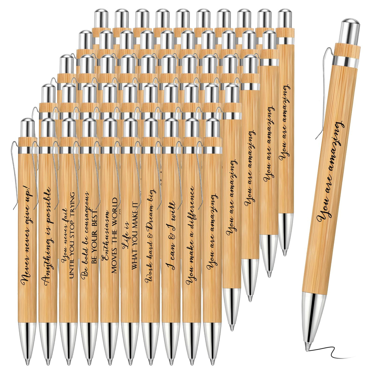 Fulmoon 100 Pcs Employee Appreciation Bamboo Pens with Inspirational Quotes