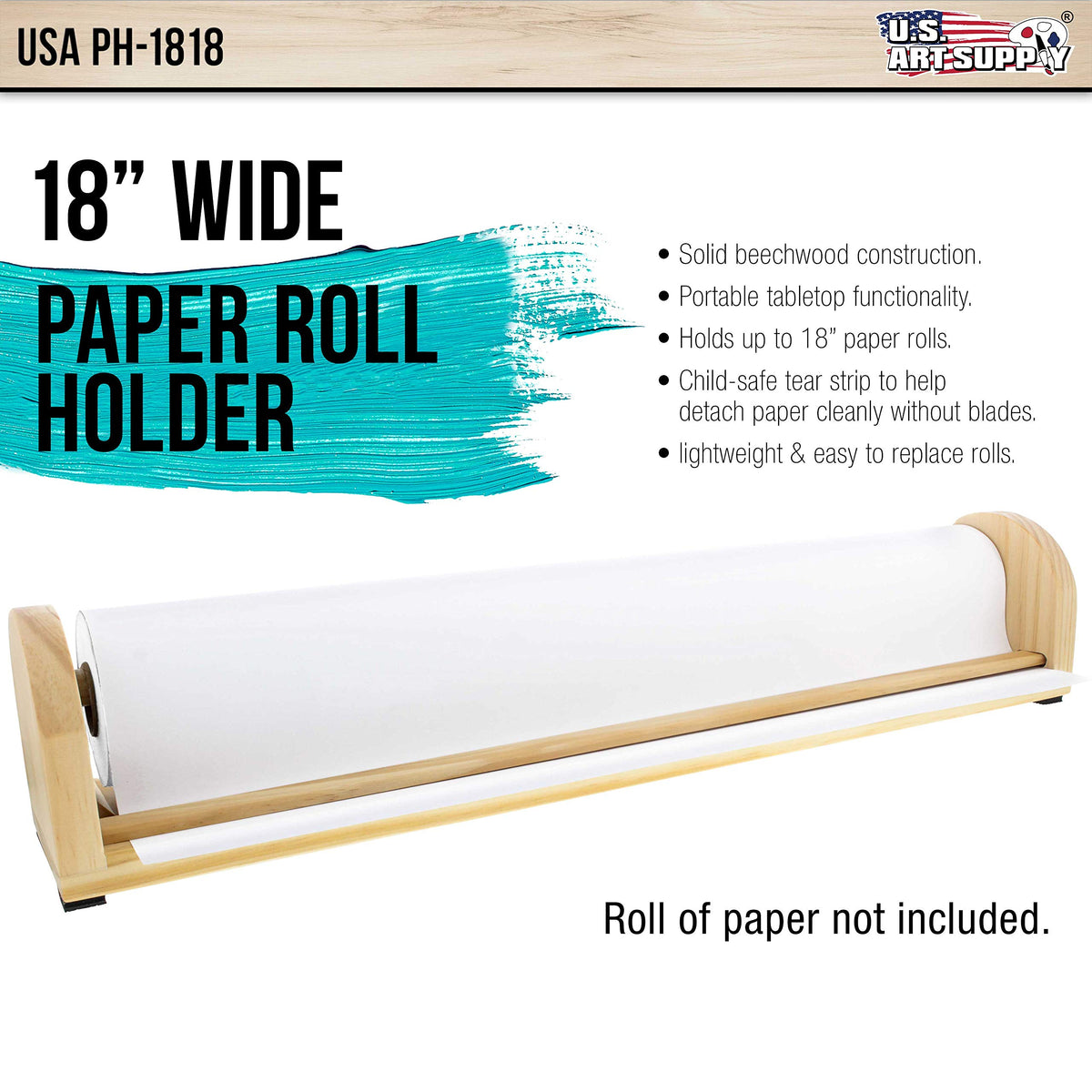 U.S. Art Supply 18" Wooden Tabletop Easel Paper Roll Holder and Dispenser