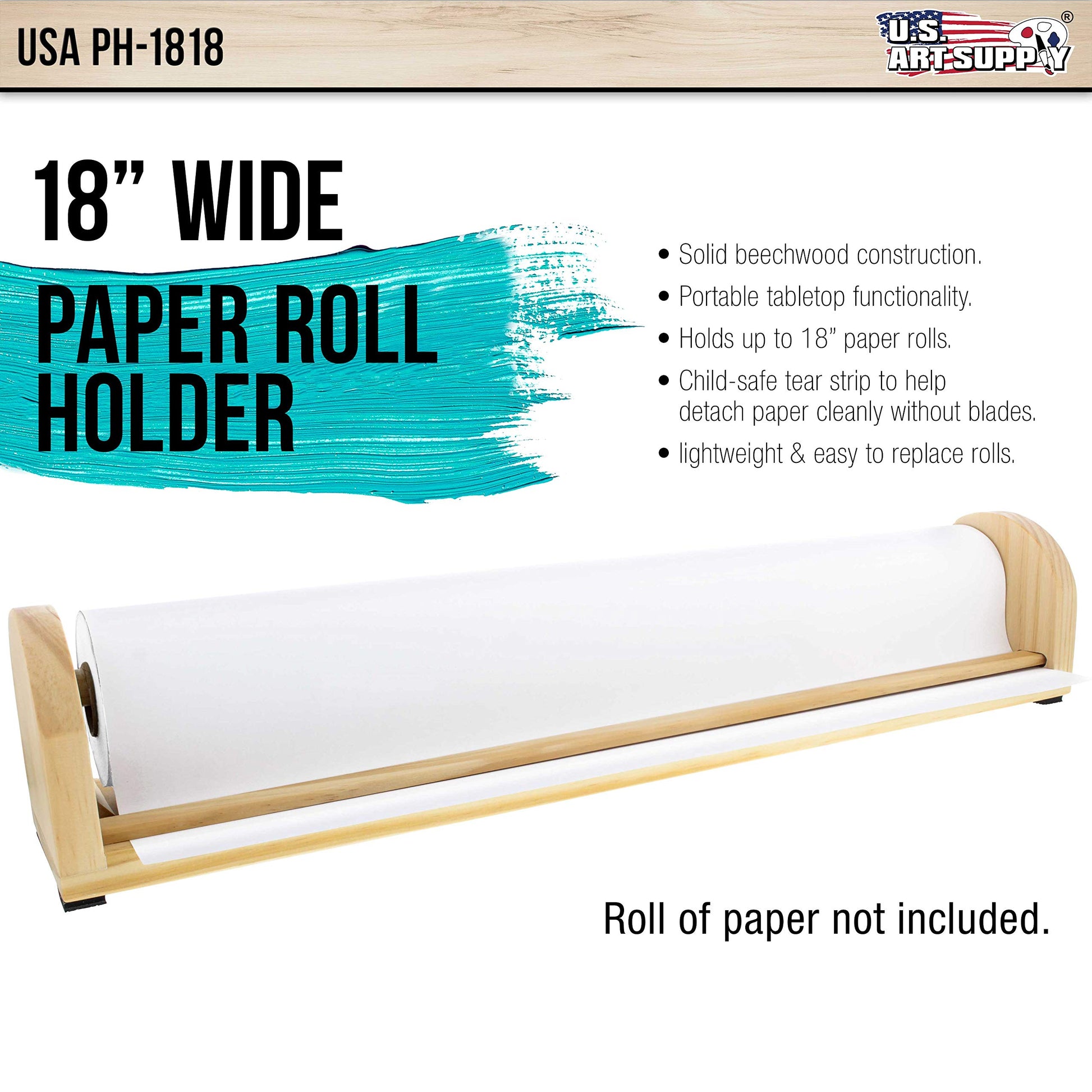 U.S. Art Supply 18" Wooden Tabletop Easel Paper Roll Holder and Dispenser