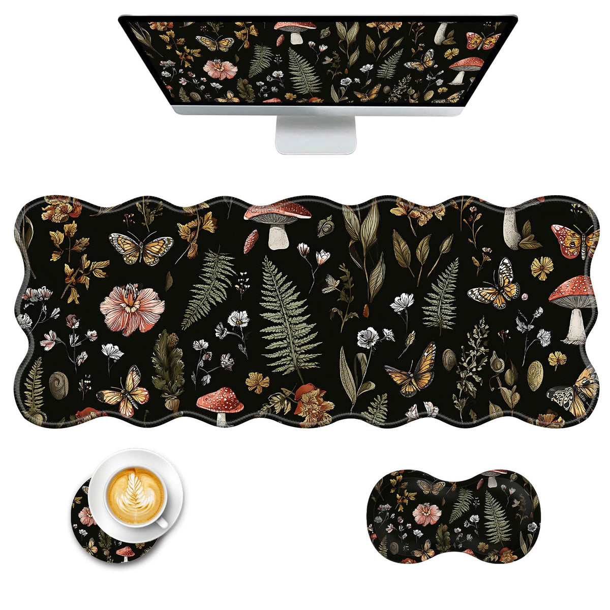 CICPLKSE Mouse Pad with Wrist Support + Desk Mat + Coaster 3 in 1 Set, XL Large Gaming Mousepad