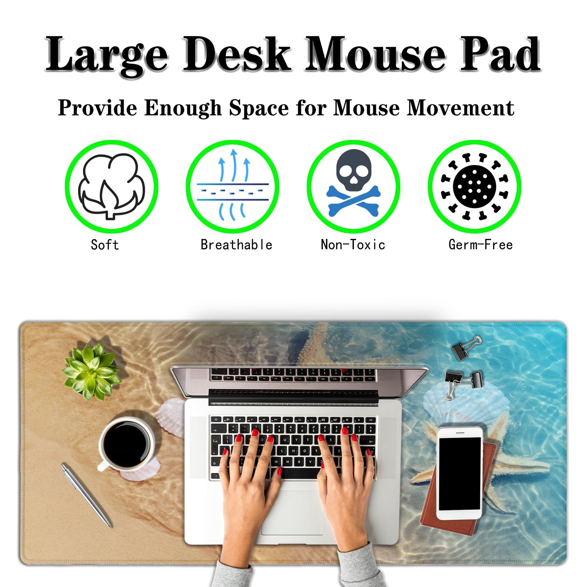 Samgula Large Mouse Pad Palm Starfish Seashell, Gaming Mouse Pads Office Desk Pads, Full Desk Mouse