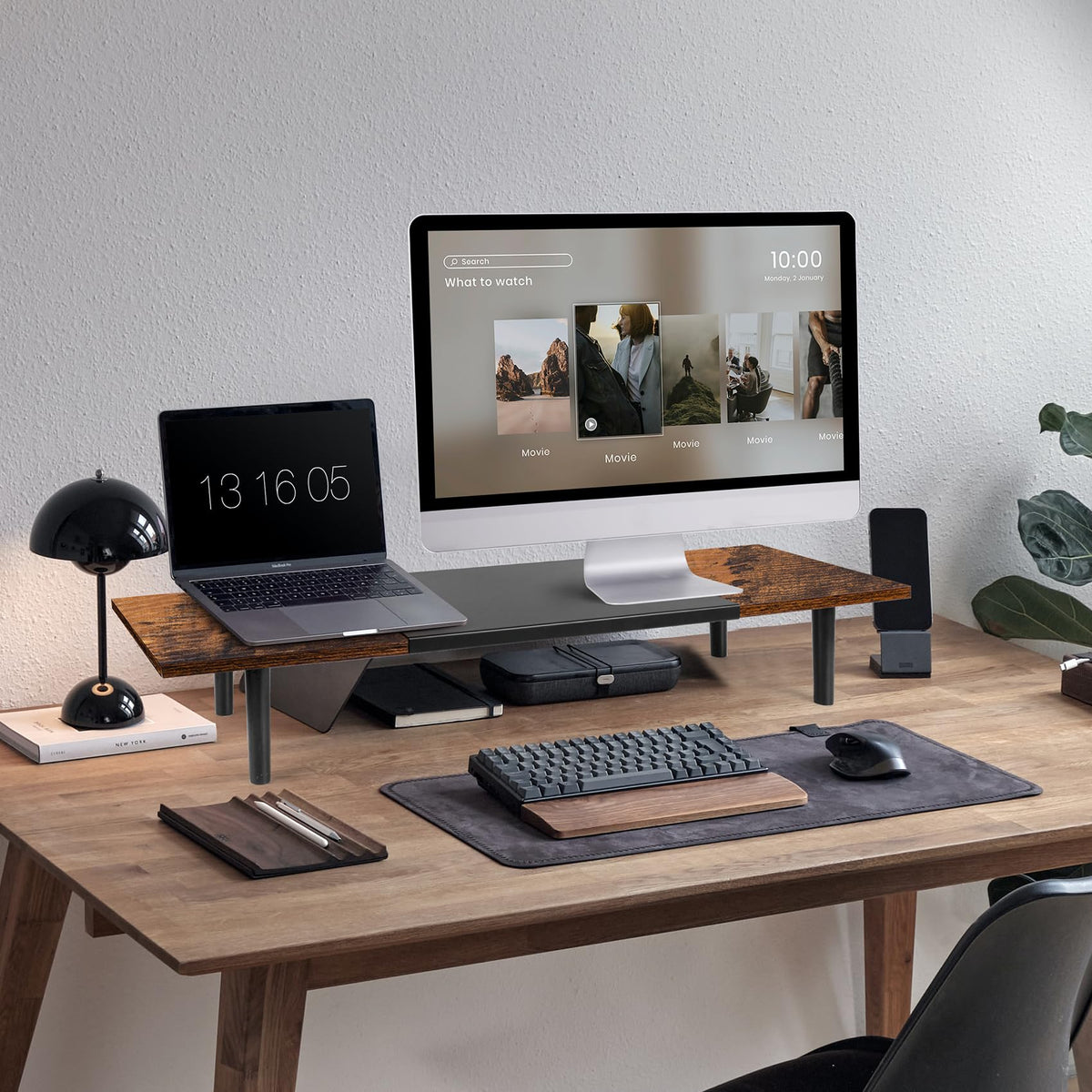 Across-Star Dual-Monitor-Stand-Riser-For-Desk Adjustable Length 32-40 Inch，Large Desktop Computer